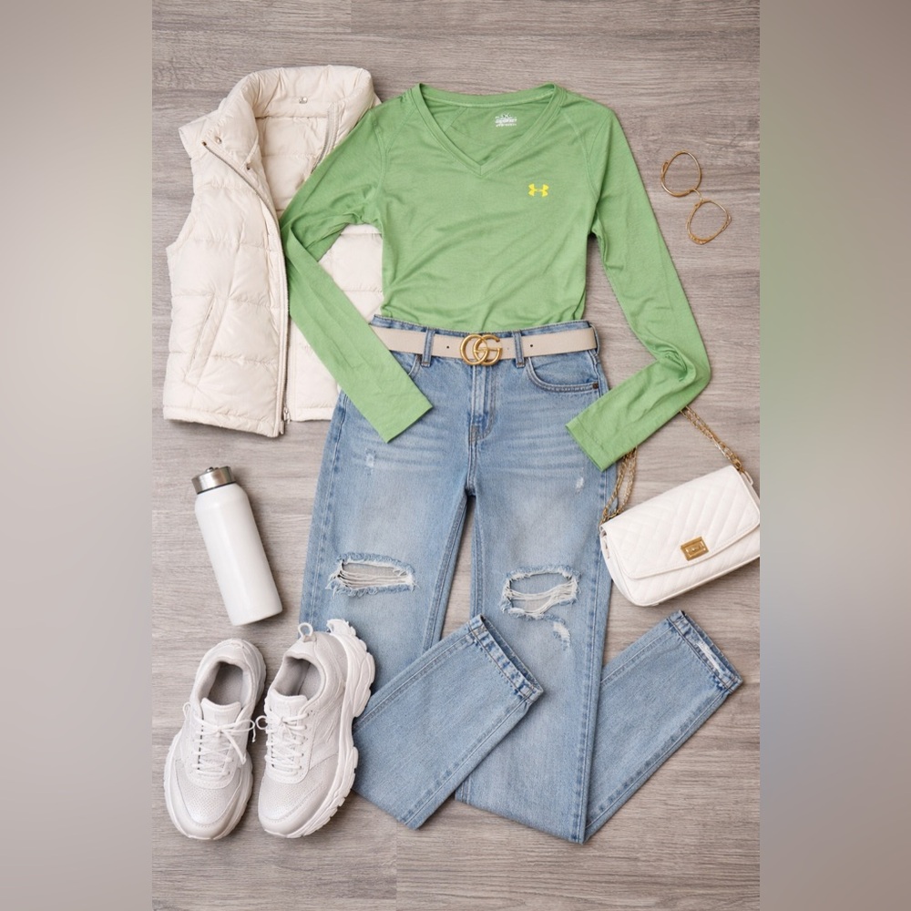 Under Armour Green Long Sleeve with Light Blue Jeans